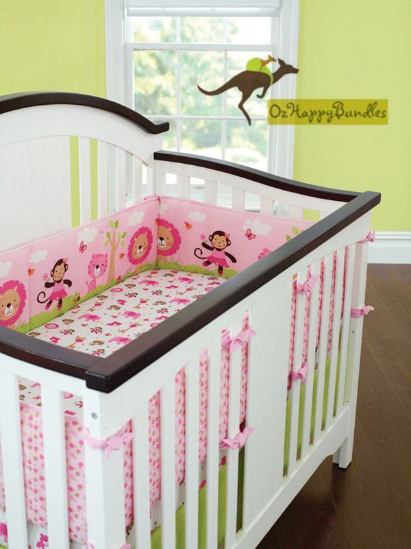 New Baby Girls 7 Pieces Cotton Nursery Bedding Crib Cot SetsPink