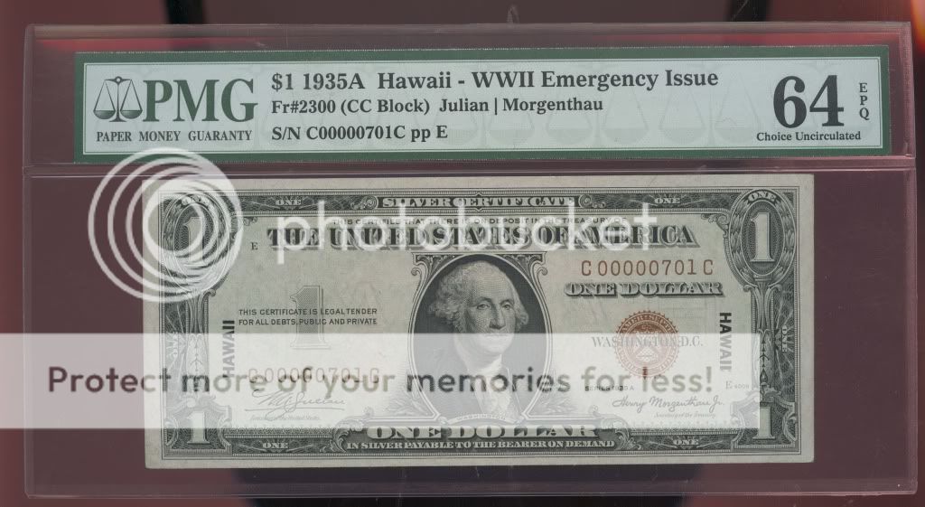 1935A HAWAII SILVER CERTIFICATE PMG 64 EPQ CC BLOCK SERIAL #701 