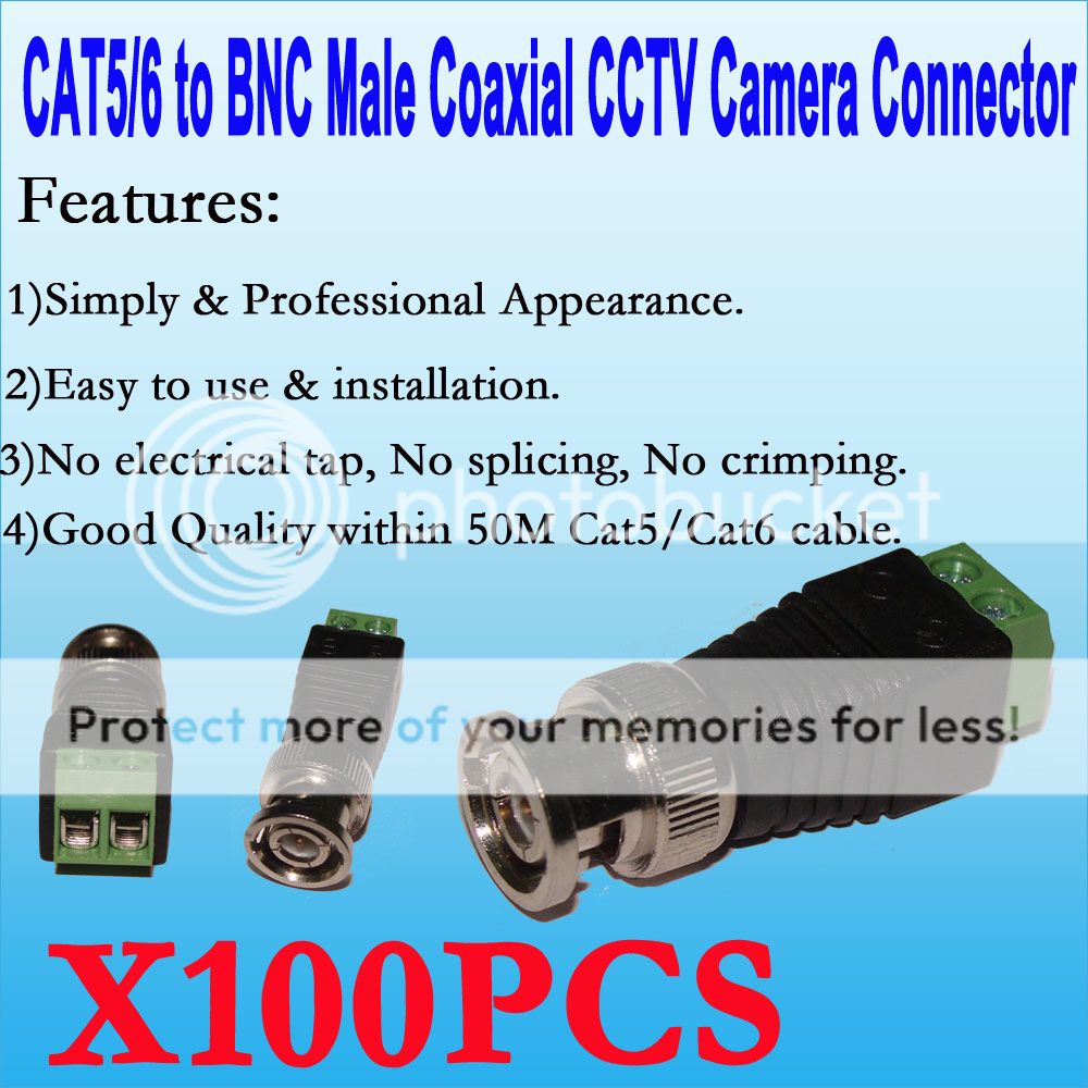 100PCS Cat5/6 to BNC Male Coaxial CCTV Camera Connector  