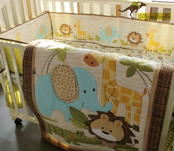 New Baby Boys 7 Pieces Cotton Nursery Bedding Crib Cot Sets- Brown ...
